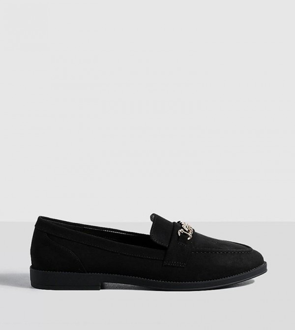 Faux Suede Chain Trim Loafers