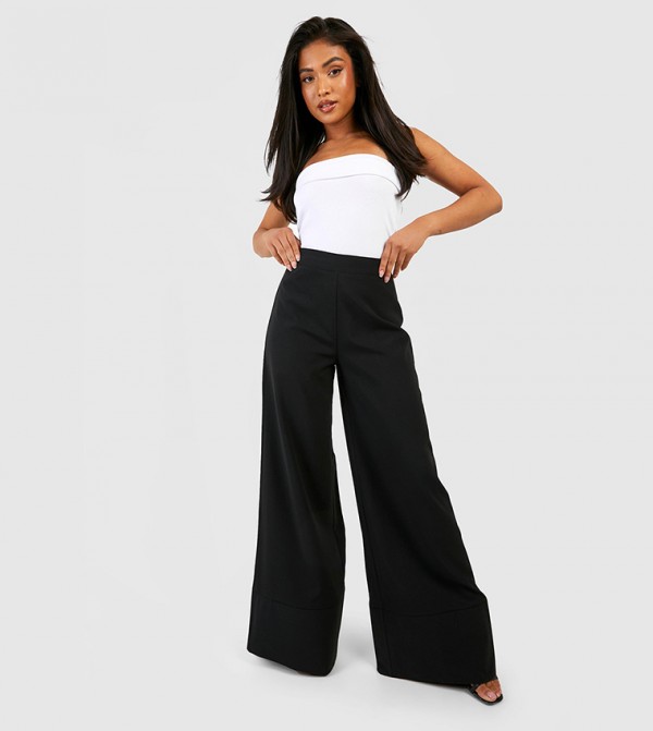 Buy Boohoo Woven Texture Wide Leg Trousers In Black