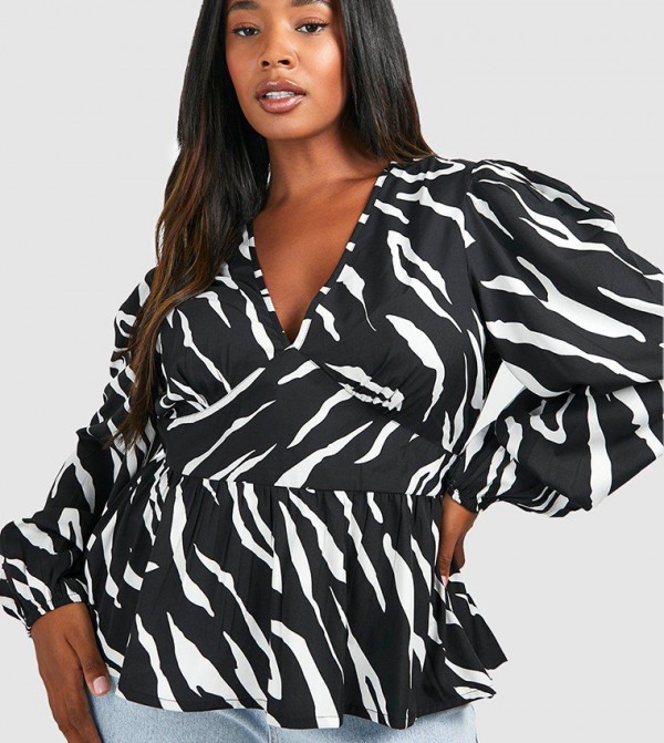 Zebra Plunge Smock Top