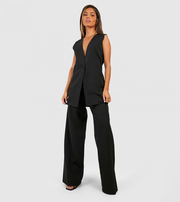 Buy Boohoo Woven Straight Leg Tailored Trousers In Black