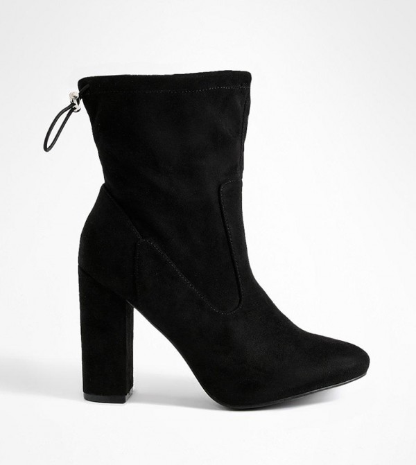 Black suedette tie back sock cheap boots