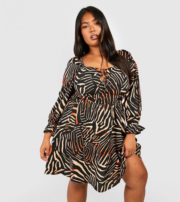 Animal Print Square Neck Smock Dress