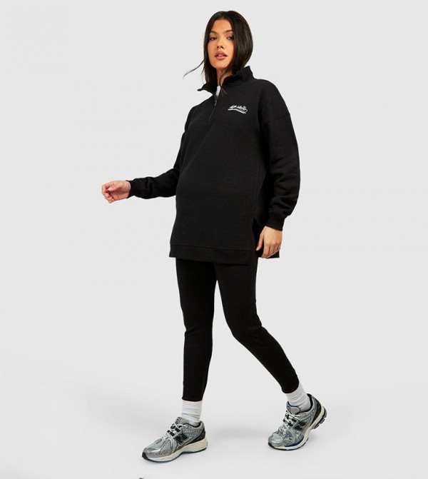 Half Zip Oversized Sweat and Rib Legging Set