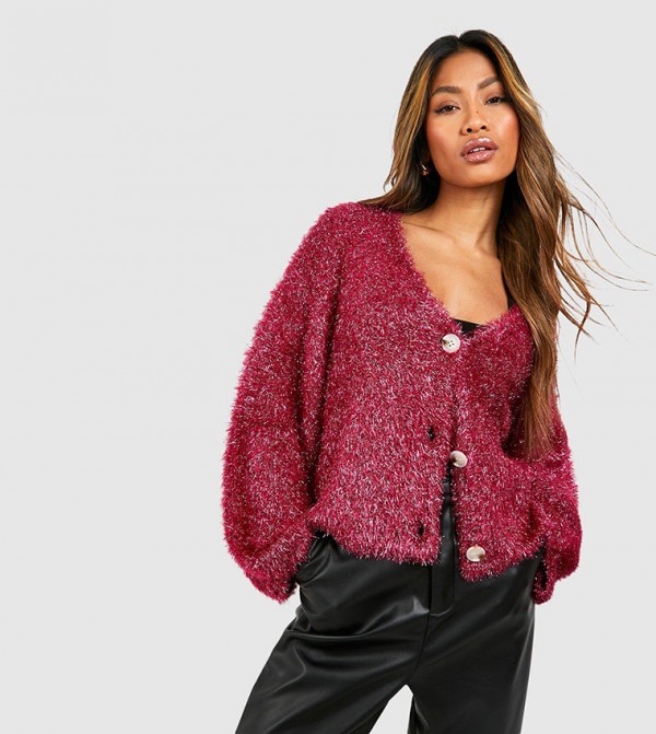 burgundy fuzzy sweater