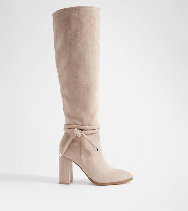 Buy Karen Millen Leather Heeled Buckle Detail Knee High Boots In