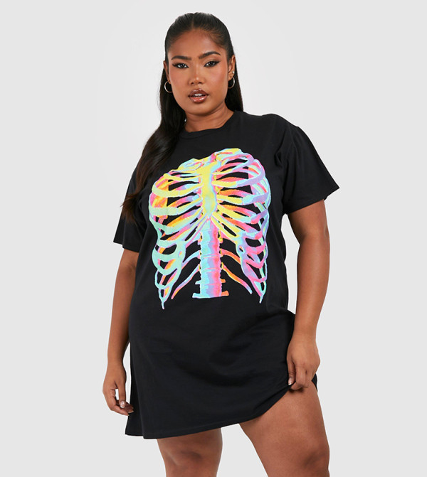 Buy Boohoo Halloween Skeleton T Shirt Dress In Black 6thStreet Saudi