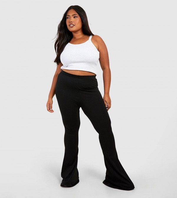 Ribbed High Waisted Flare Trousers