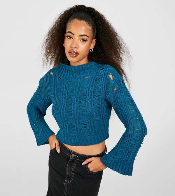 Buy Boohoo Chunky Ladder Stitch Jumper In Green 6thStreet UAE