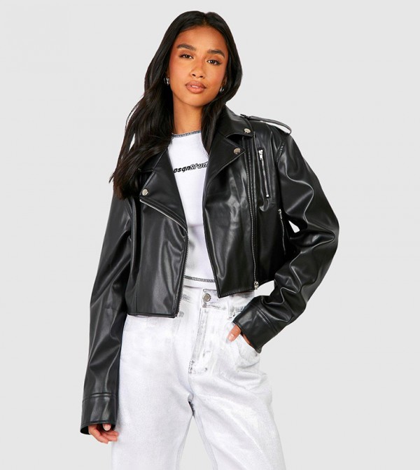 Crop Faux Leather Biker Jacket
