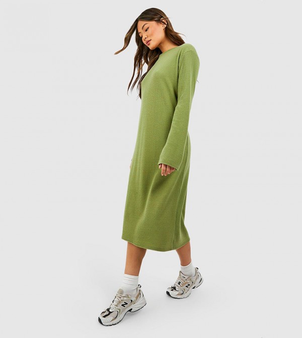 boohoo khaki midi dress