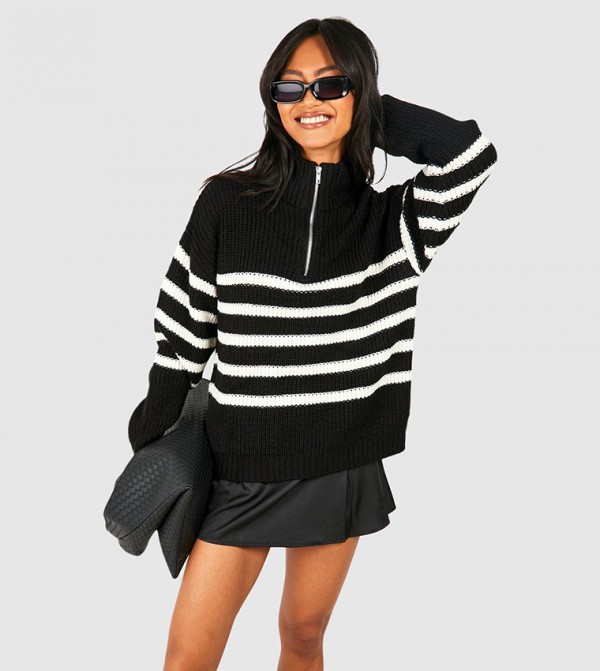 Half Zip Striped Sweater