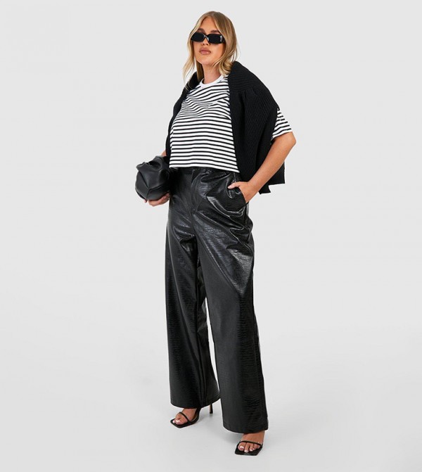 Croc Pu Wide Leg Trousers