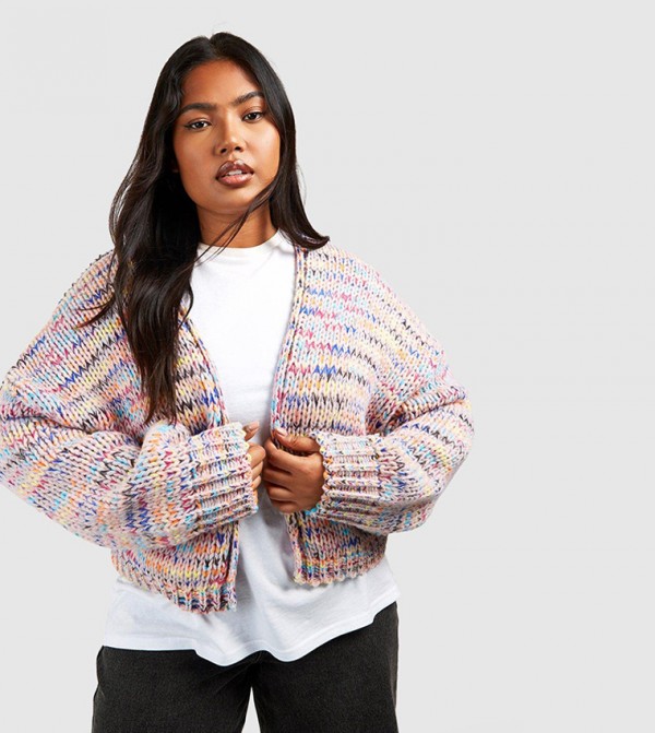 Buy Boohoo Premium Multicolored Chunky Knit Cardigan In Pink