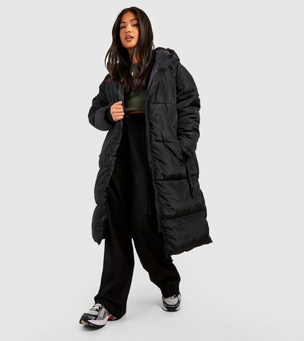 Petite Hooded Longline Padded Puffer Jacket