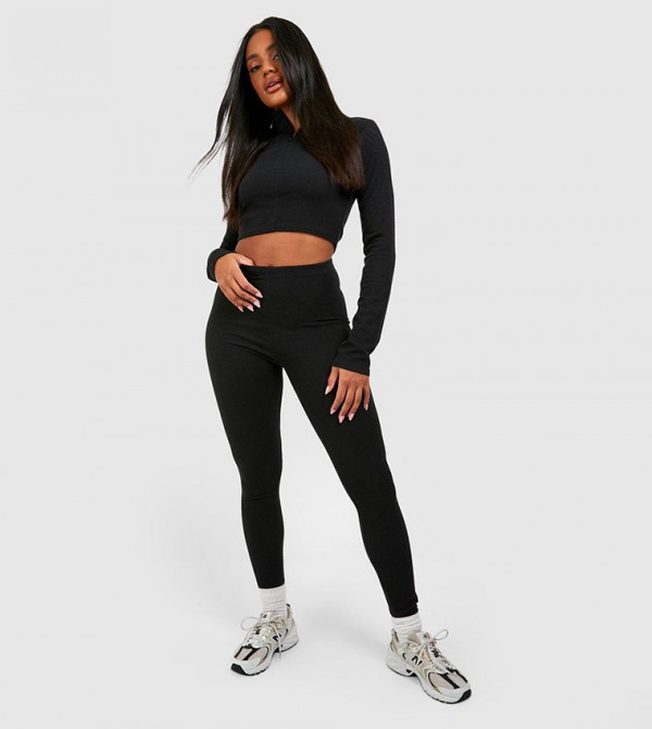 Emory Ribbed High-Rise Leggings - Black - Chérie Amour