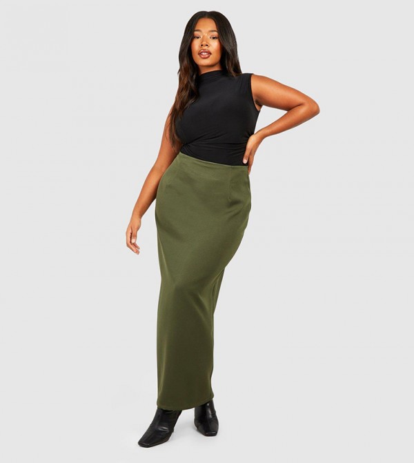 Buy Boohoo Woven Tailored Maxi Skirt In Khaki 6thStreet UAE