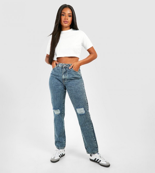 Basics Ripped Knee Straight Fit Jeans