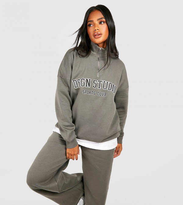 Design Studio Applique Oversized Half Zip Sweatshirt