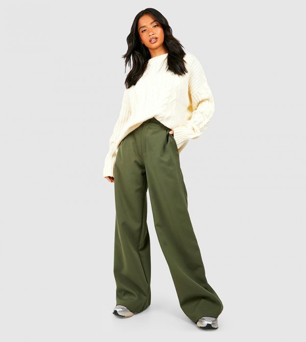 Buy Boohoo Tall Popper Detail Wide Leg Sweatpants In Green