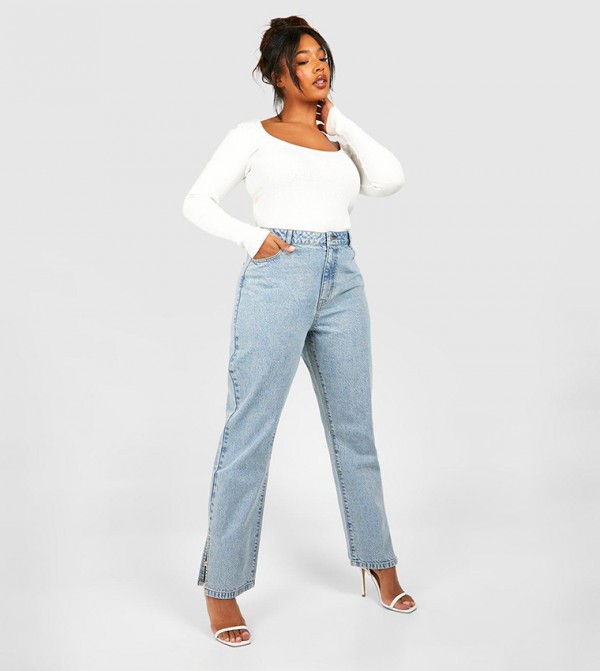 Curve Basics Split Hem Straight Fit Jeans