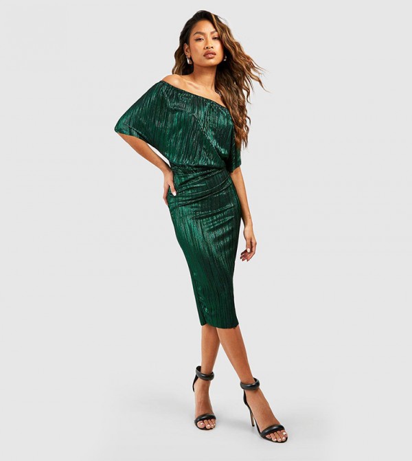 Oasis metallic sale bardot dress