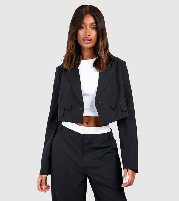 Pocket Detail Boxy Cropped Blazer