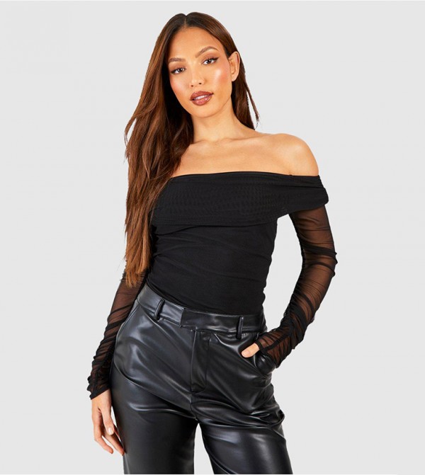 Off Shoulder Mesh Bodysuit Top