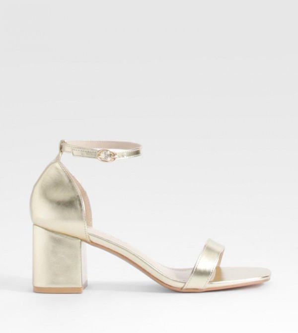 Metallic Barely There Block Heel Sandals
