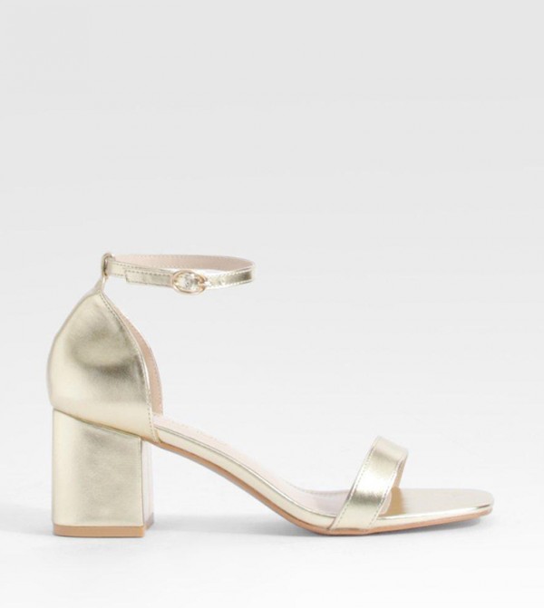 Wide Fit Metallic Low Block Heel Sandals