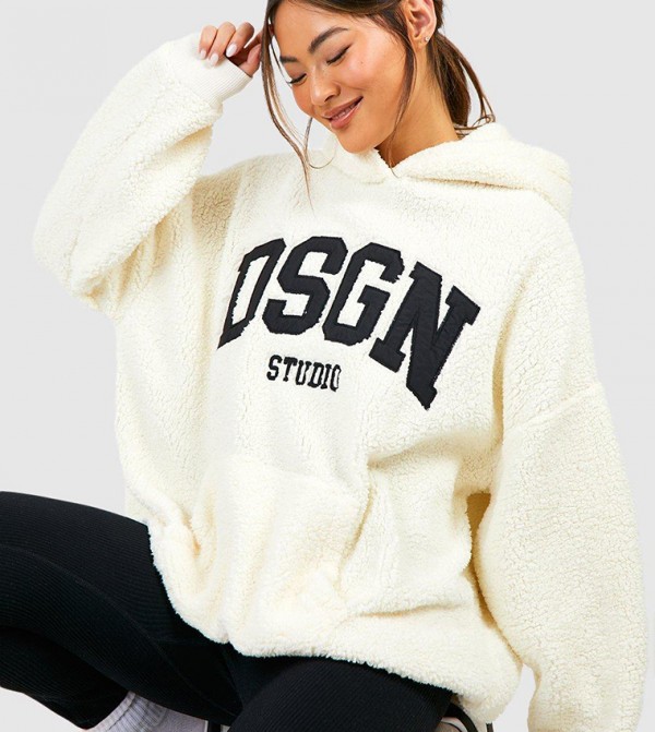Design Studio Applique Borg Oversized Hoodie