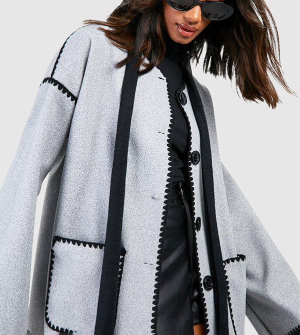 Blanket Stitch Waterfall Wool Look Jacket