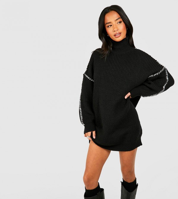 Petite Contrast Stitch Jumper Dress