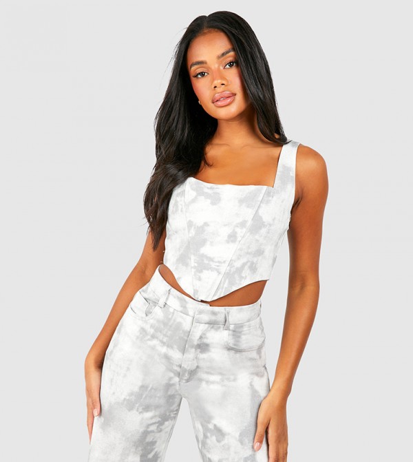 Washed Twill Square Neck Corset Top