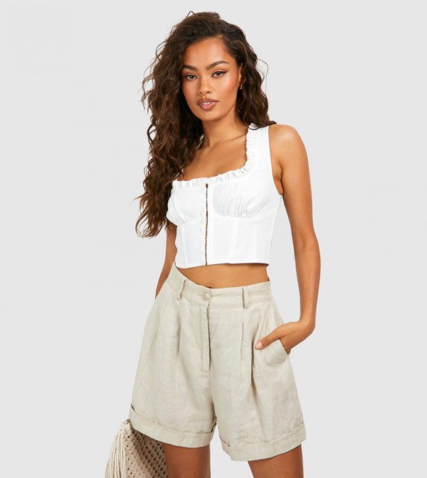 Buy Boohoo Frill Detail Hook And Eye Crop Top In White