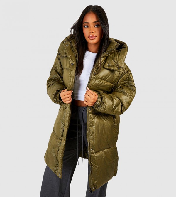 Buy boohoo Oversized Longline Puffer Jacket in Khaki 6thStreet UAE