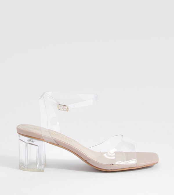 Wide Fit Clear Low Block Heel Sandals