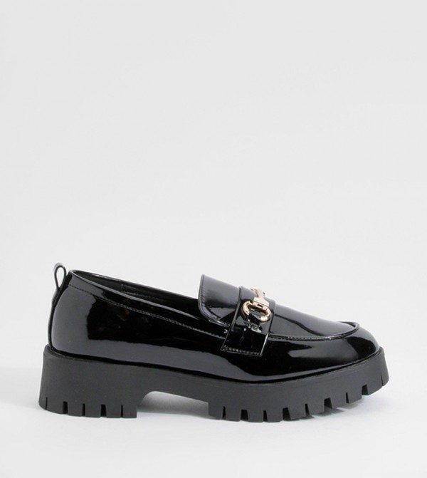 Wide Fit Patent Chunky T Bar Loafers