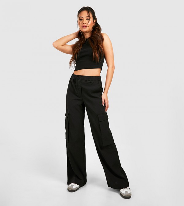 Asymmetric Waistband Detail Cargo Trousers
