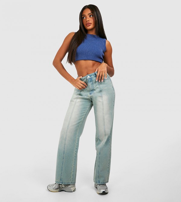 Bleach Wash Cut and Spliced Bum Detail Jeans