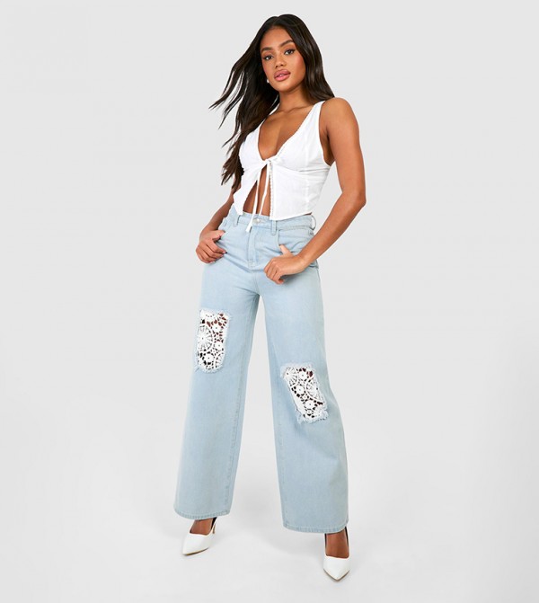 Crochet Mix Wide Leg Jeans