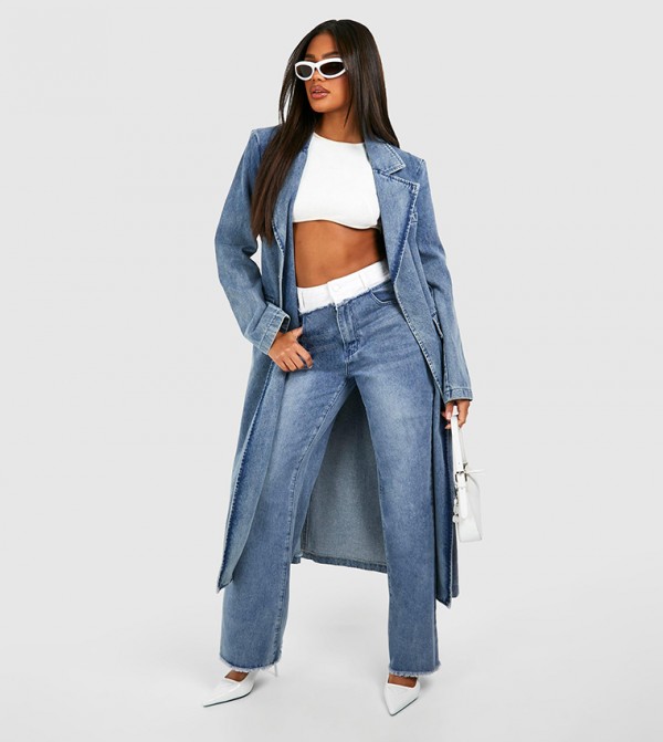 Contrast Waistband Wide Leg Jeans