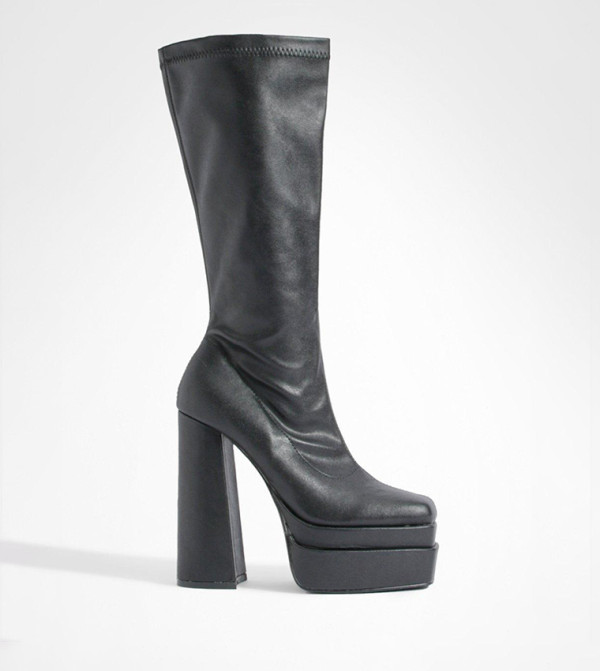 PU Leather Block Heel Boots