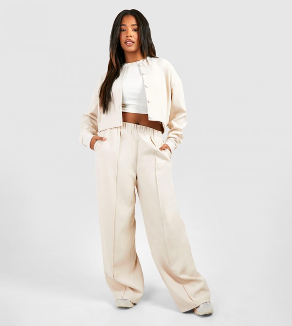 Curve Tailored Seam Front Slouchy Wide Leg Trousers