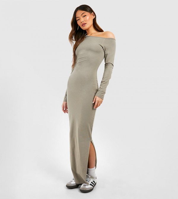 Asymmetric Long Sleeves Maxi Dress