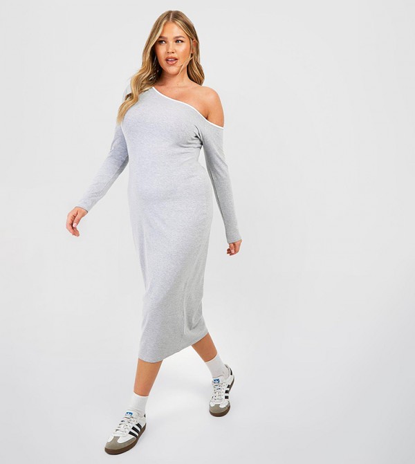 Plus Contrast Trim Off Shoulder Midi Dress