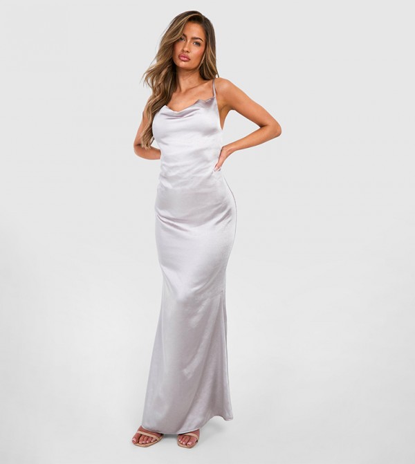 Buy Boohoo Satin Cowl Maxi Slip Dress In Silver 6thstreet Oman