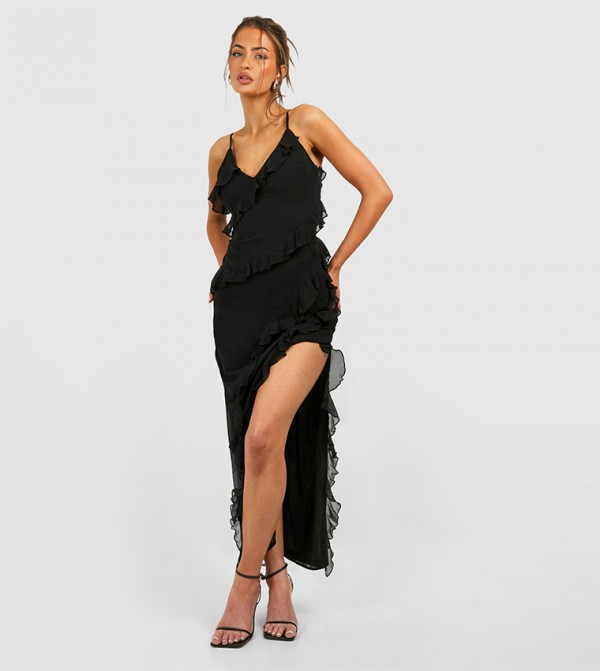 Chiffon Ruffle Maxi Slip Dress