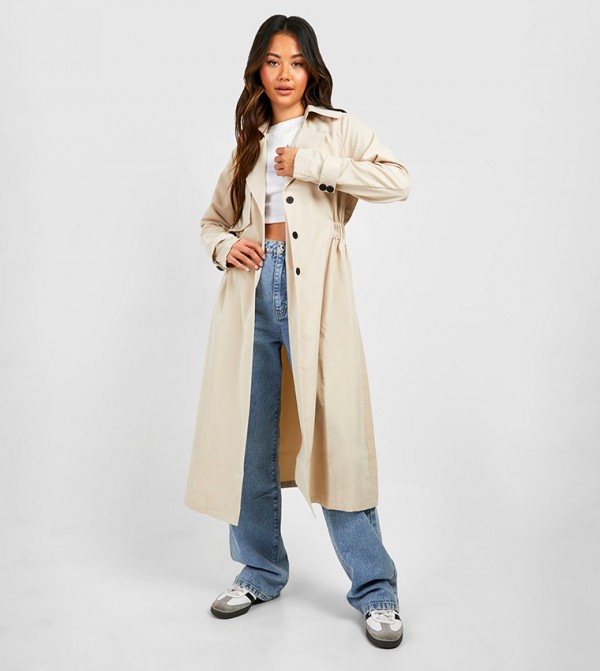 Buy Boohoo Synched Waist Midaxi Trench Coat In Beige | 6thStreet 