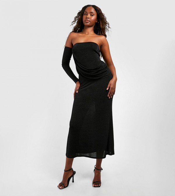 Wrap Ruched Acetate Slinky Midi Dress