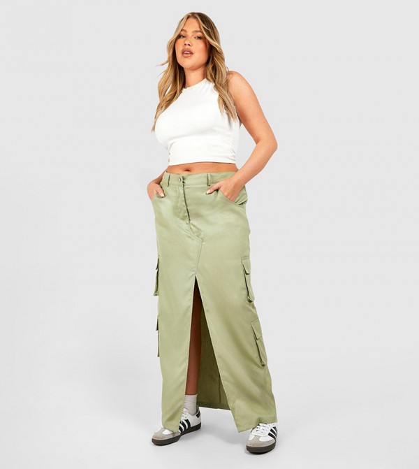 Curve Cargo Pocket Midi Skirt